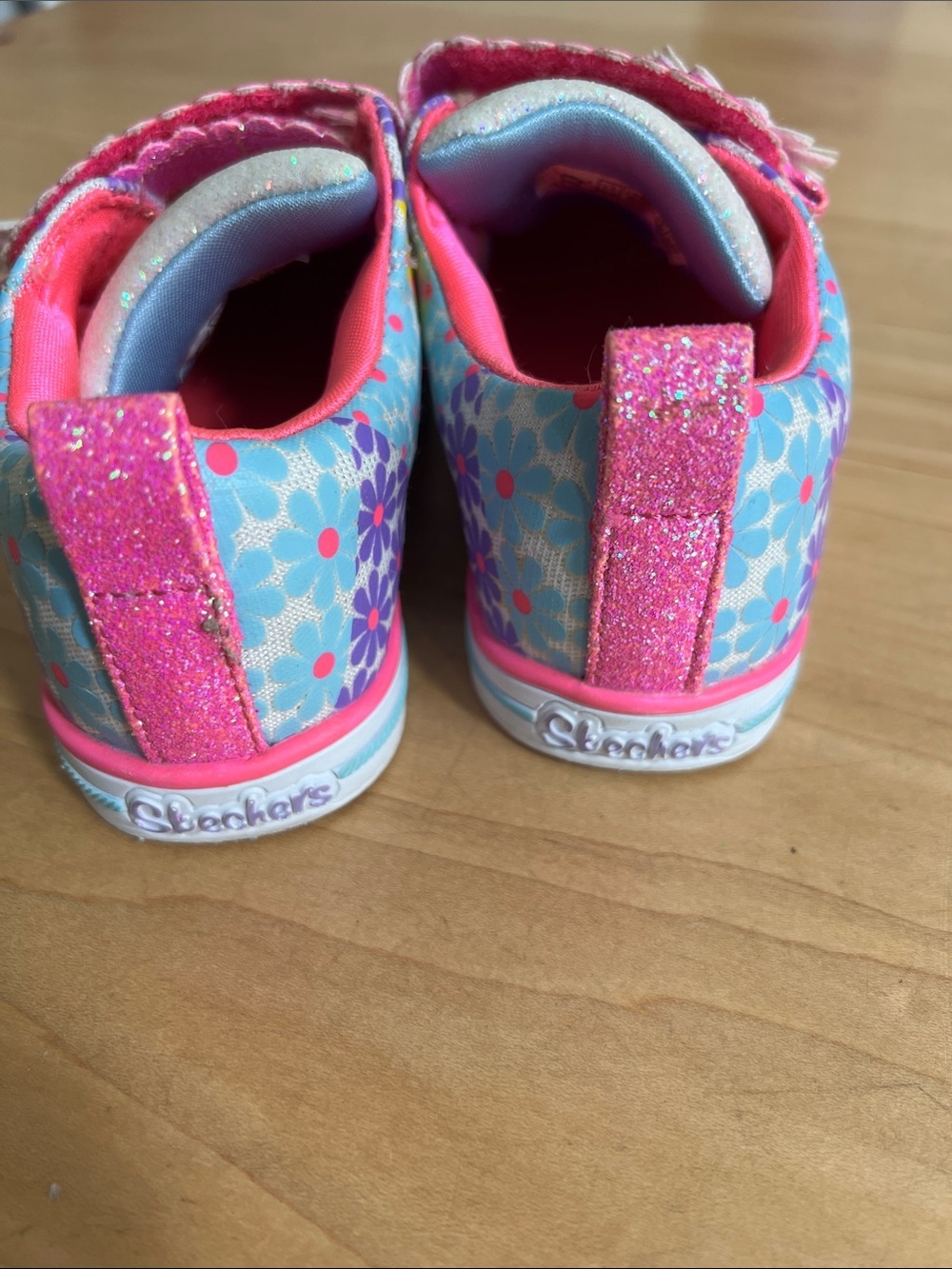 Sketchers Girls' Pink Floral Glitter Velcro Sneakers - Picture 4 of 9
